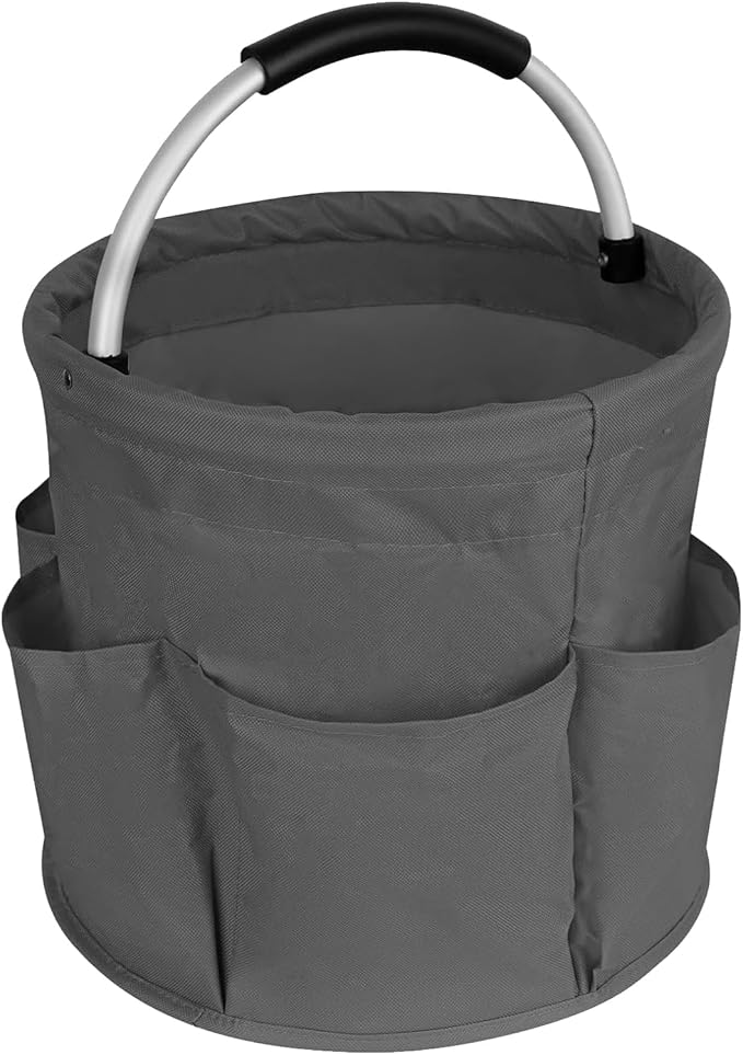 17L Cleaning Caddy with Handle, Garden Tool Organizers Bag, Cleaning Bucket Organiser, Foldable Gardening Bags Multi Pocket, Grey