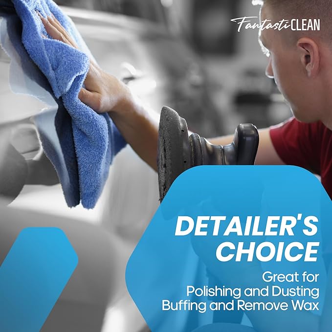 Fantasticlean Microfiber Towels for Cars, Tear Away Car Detailing Cloth Roll, RV Boat Drying Polishing, Edgeless Plush, Coral Fleece, Ultra Absorbent, Scratch-Free, 14" x 14", 20 Pack (Blue)