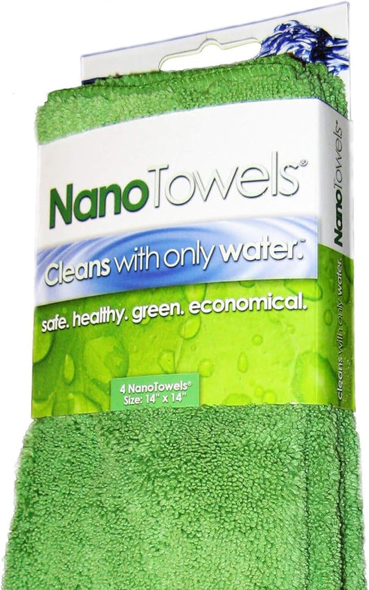 Nano Towels Cleaning Cloths - Cleans with Only Water - Wipes Away Dust, Spills & Grime Instantly Without Chemicals Paper Or Microfiber Supplies. Kitchen, Bathroom, Glass 14x14” 4-Pack Green