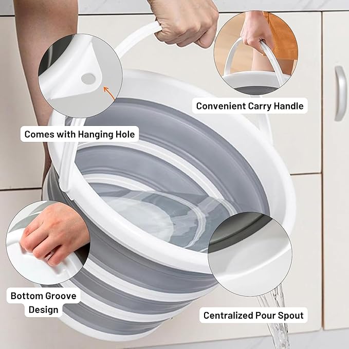 South Bend Components 2.6 Gallons Collapsible Bucket with Handle, Space Saving Design Portable Foldable Water Pail for Indoor/Outdoor, Mop, Boating, Camping, and Fishing (1-Pack)