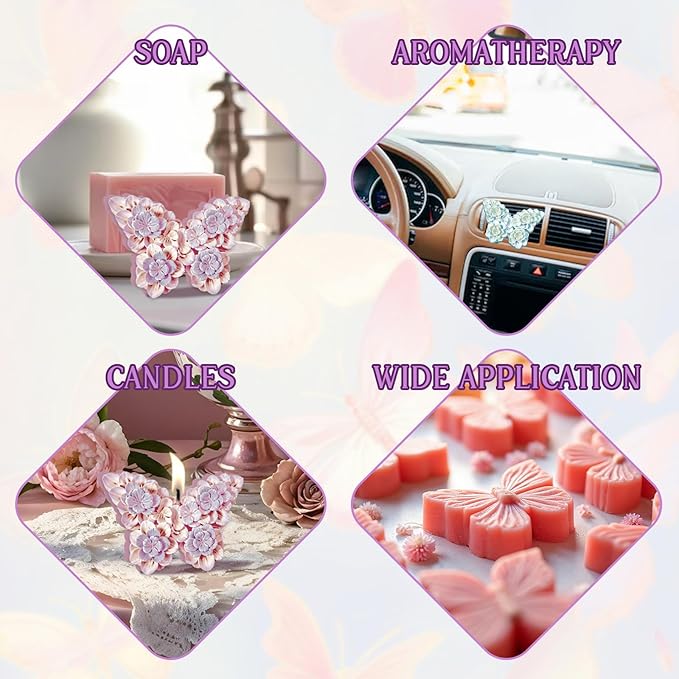 2Pcs Flower Butterfly Silicone Molds, 3D Floral Butterfly Candle Molds Epoxy Resin Molds for Candle Making, Silicone Mold for DIY Scented Candles Polymer Clay Craft