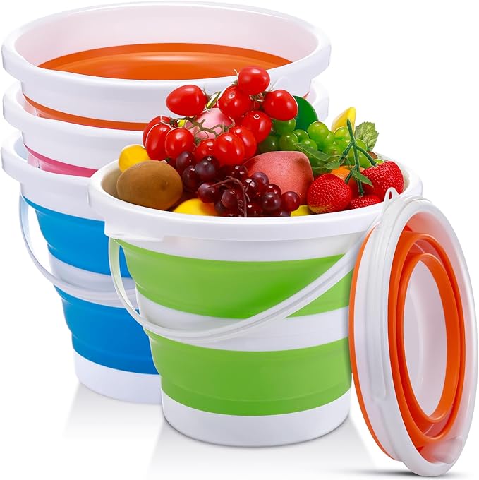 Pickmesh 4 Pcs Autumn Camping Collapsible Bucket, Small Cleaning Bucket with Handle 2.6 Gallon (10l) for Household Outdoor Car Washing Portable Camping Beach Sand Tub(Blue, Green, Orange, Pink)