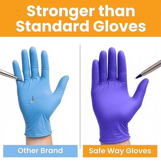 SafeWay Nitrile Gloves, 200 Ct, Large, Powder-Free, Latex-Free, All-Purpose, Professional Disposable Gloves with Textured Fingertips for Medical Use, Food Prep, Cleaning, Tattoo & More