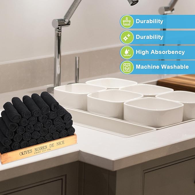 Tenare 100 Pack 12'' x 12'' Microfiber Cleaning Cloths Reusable Cleaning Rags Bulk Microfiber Towels Softer Highly Absorbent Washcloths for House Kitchen Car Window(Black)