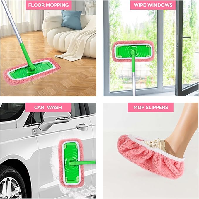 4Pcs Reusable Microfiber Mop Pads Compatible with Swiffer Sweeper，Replacement Wet Mopping pad Refills & Washable Dry Sweeping Cloths for Surface/Hardwood Floor Cleaning（Pink）