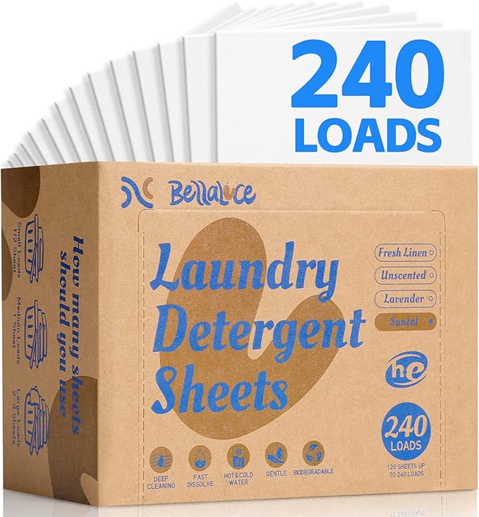 Laundry Detergent Sheets - 240 Loads Boys Santal Laundry Sheets for Dorm,College,Home,Hotel,Apartment,Camping,Cruise,Road Trip,Beach Vacation,Backpack,Small Space, Family School Travel Essentials