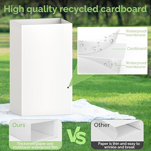 4 Pack Extra Large Disposable Trash Cans, Reusable Portable Garbage Can, 13 Gallon (21.6" H x 13.5" W x 10" D), Extra Thick Recycled Cardboard Portable Garbage Can and Recycling Bins,White
