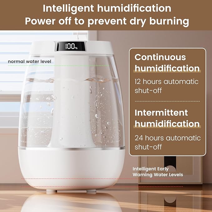 3L Cool Mist Humidifier for Bedroom, Home & Office - Large Capacity, Quiet, Auto Shut-Off, Waterless Protection - Ultrasonic Air Humidifier for Plants & Dry Air