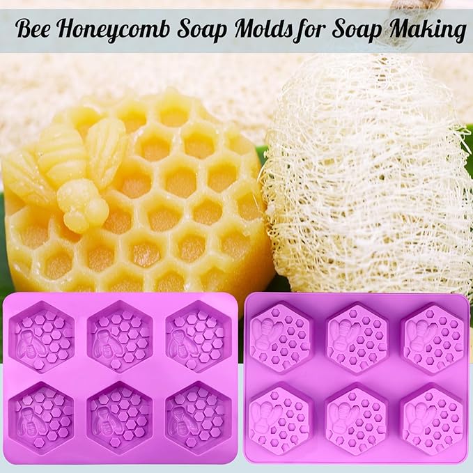 2 Pack Bee Soap Molds, 3D 6 Cavity Bee Silicone Soap Molds, Silicone Soap Mold for Homemade Soaps, Cakes, Jellies, Chocolates, Desserts, Ice Cube Tray (Purple)