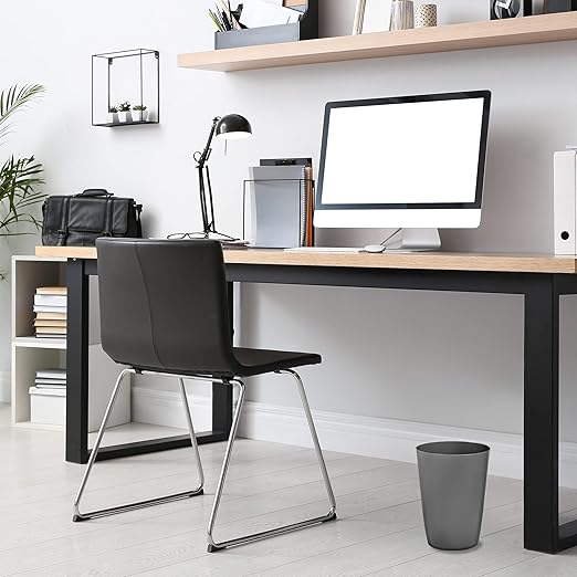 Mini Waste Basket - Durable Small Plastic Garbage Trash Can Bin - Lidless Open-Top Rectangular Slim Profile for Compact Spaces - Suitable for Home, Bathroom, Office, Bedroom, Kitchen and More, Grey