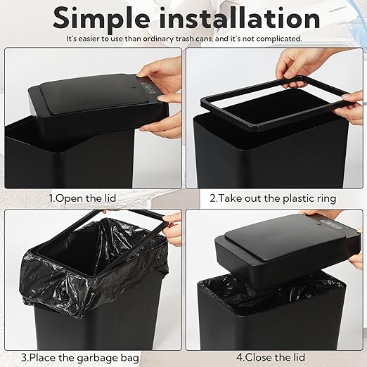 2 Pack Automatic Trash Can Touchless with Lid – 2.5 Gallon Slim Bathroom Trash can，Ideal for Kitchen, Bedroom, Living Room & Office (Black)