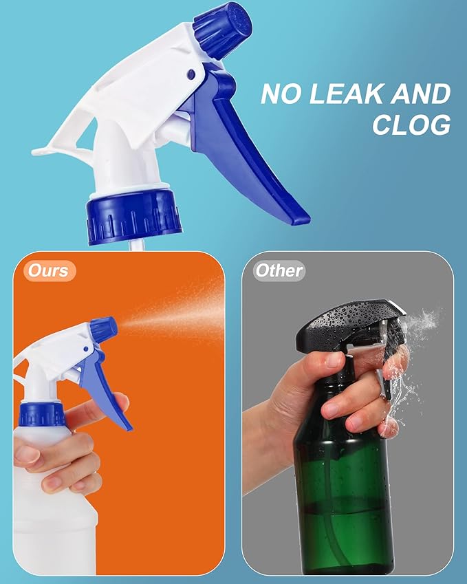 Eccliy 20 Pack 16oz Empty Spray Bottles, Leakproof Cleaning Bottles with Measurement and Adjustable Nozzle for Housekeeping, Commercial Use(Cylinder,Blue Spray Head)