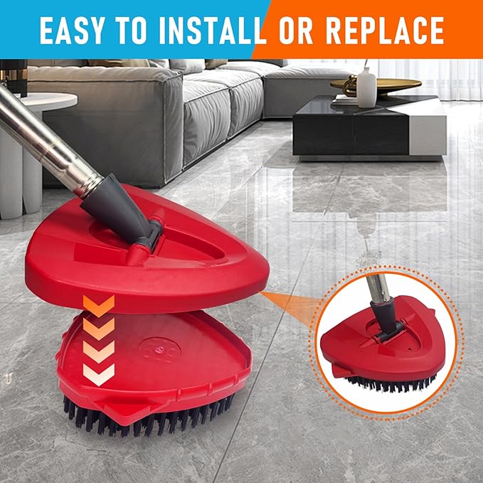 Mop Head Replacement Pads Compatible with O-Cedar EasyWring 1 Tank Triangle Mop,5 Spin Mop Head Refill Replacement,One Upgraded Scrub Brush & One Base for Deep Clean