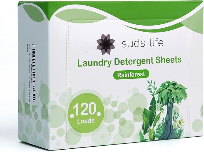 Suds Life Laundry Detergent Sheets (60 Sheets) Ocean Breeze, Lavender, Rainforest - Portable, Concentrated Laundry Detergent (Up to120 Loads) (Rainforest)