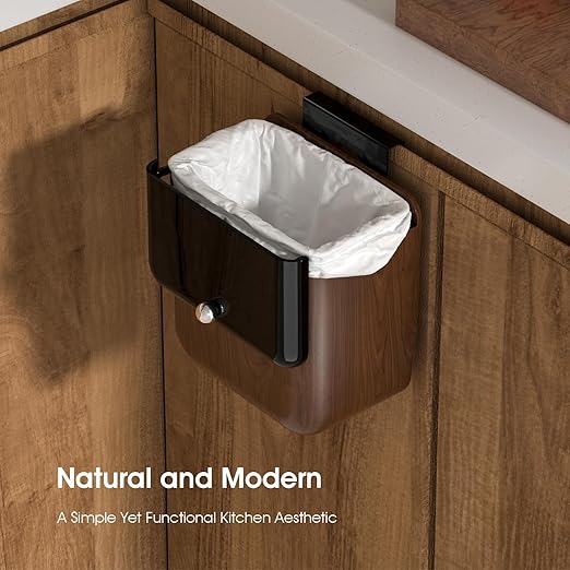 Vintage Kitchen Trash Can with Lid, Large 3.2 Gallon/12 Liter Capacity, Hanging Compost Bin, for Under Sink or Cupboard, Bathroom, Bedroom, Walnut Color