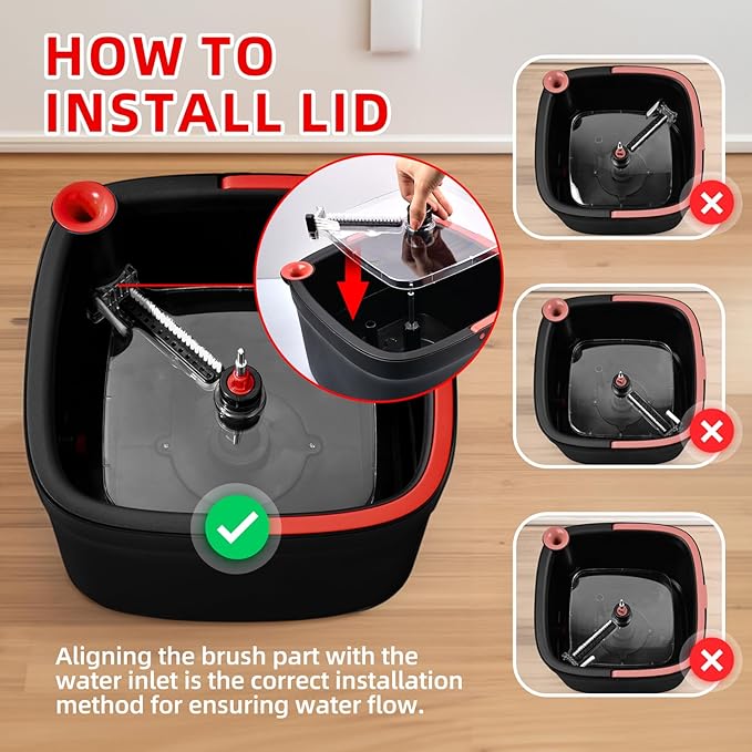 Spin Mop and Bucket Set with Separation Dirty and Clean Water System, Self Wringing 360° Rotating Clean Mop-Head and Bucket Set for Hardwood Tile Marble Floor with 6Pads-Black+Red