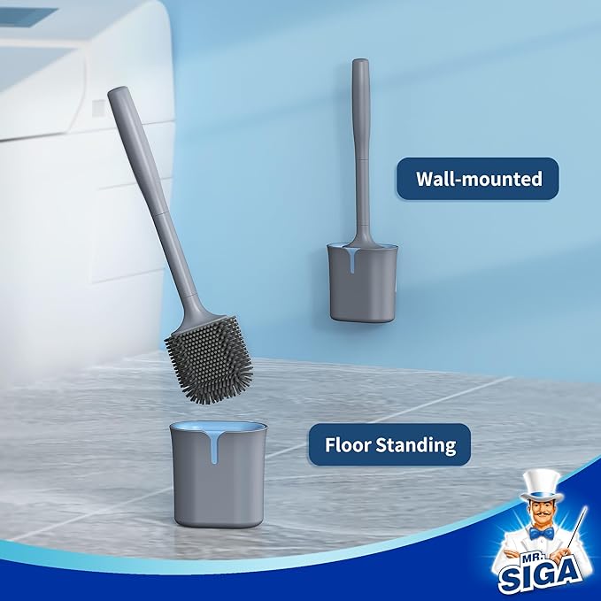 MR.SIGA Wall Mounted Toilet Brush and Holder Set for Bathroom Cleaning, Compact, Gray, 1 Pack