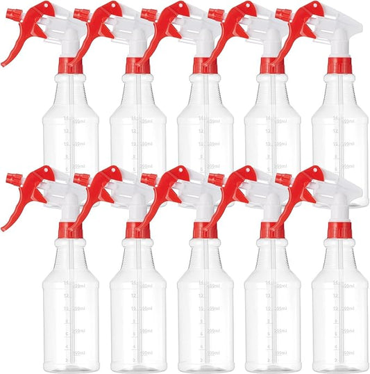 10 Pack Spray Bottles 16 oz Empty Water Spray Bottles for Cleaning Heavy Duty Refillable Squirt ‌container with Measurements Adjustable Nozzle for Household(White and Red,Clear Style)