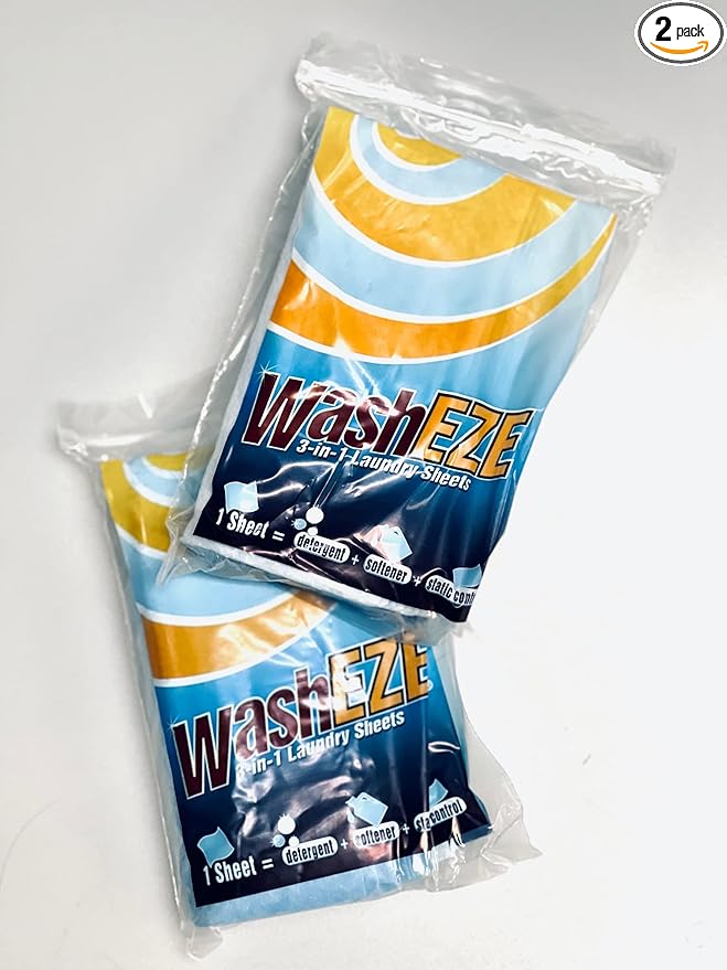 WashEZE Travel Friendly Laundry Detergent Soap Sheet-No Scent (20 Loads of Laundry) Laundry Sheets are More Efficient Than Powders Pods Pacs or Liquids TSA Compliant