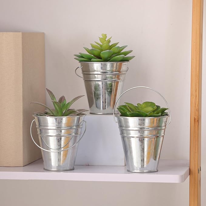 Sadnyy 12 Pcs 3.5in Small Metal Buckets with Handle, Mini Metal Pail Tin Galvanized Pail Container for Trick or Treat Flower Plant Craft Halloween Party Favors Garden Home Decoration (Silver)