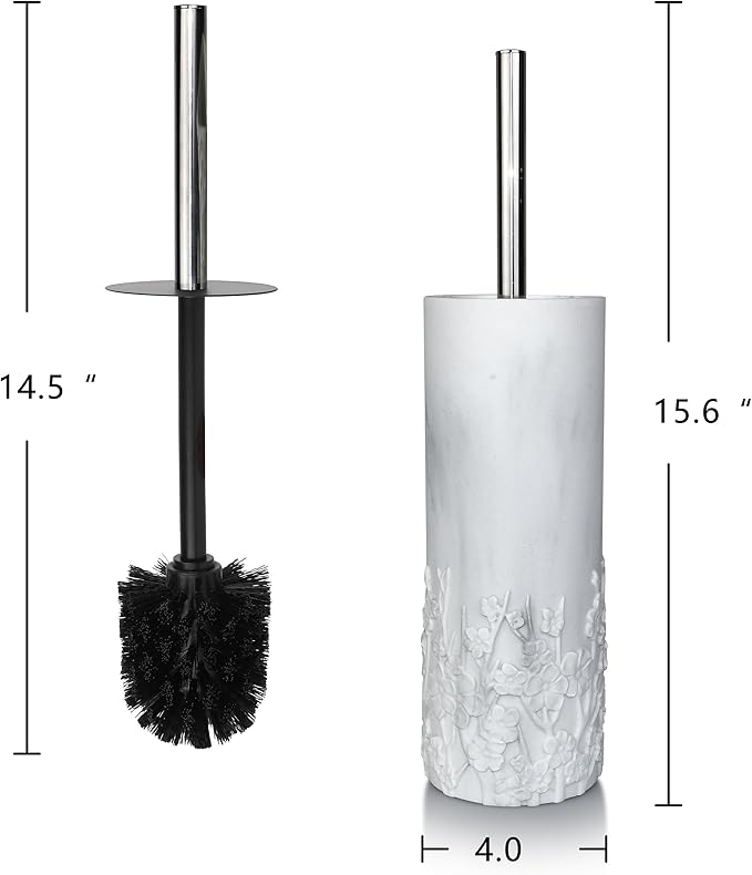 Marble Cherry Blossom Design Resin Toilet Brush and Holder Set for Bathroom, Stylish Design with Durable Bristles and Compact Storage