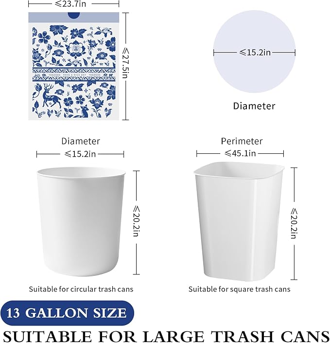 VOK Trash Bags 13 Gallon with Drawstring, Leakproof Printed Garbage Bags 13 Gallon Tall Kitchen, Tear-Resistant & Odor Control Kitchen Trash Bags for Home, Colored Portable Garbage Bags, 80 Counts