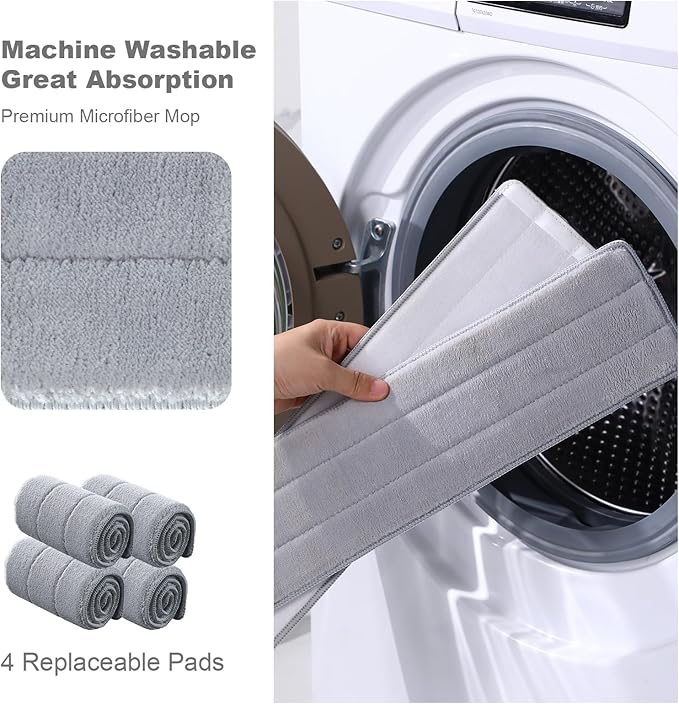 Mop and Bucket with Wringer Set,Hands Free Flat Floor Mop and Bucket,2 Washable Microfiber Pads Included,Wet and Dry Use, Home Floor Cleaning System for All Floor Types and Windows