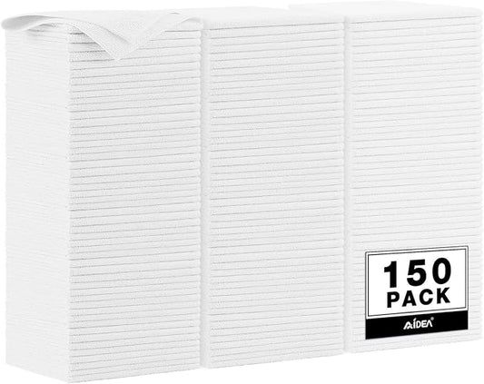 AIDEA Microfiber Cleaning Cloth White 150PK, Microfiber Towels for Cars, Premium Car Cloth, Dusting Cloths Lint Free Cleaning Rags for SUVs, House, Kitchen, Window, Workshops,12×12"