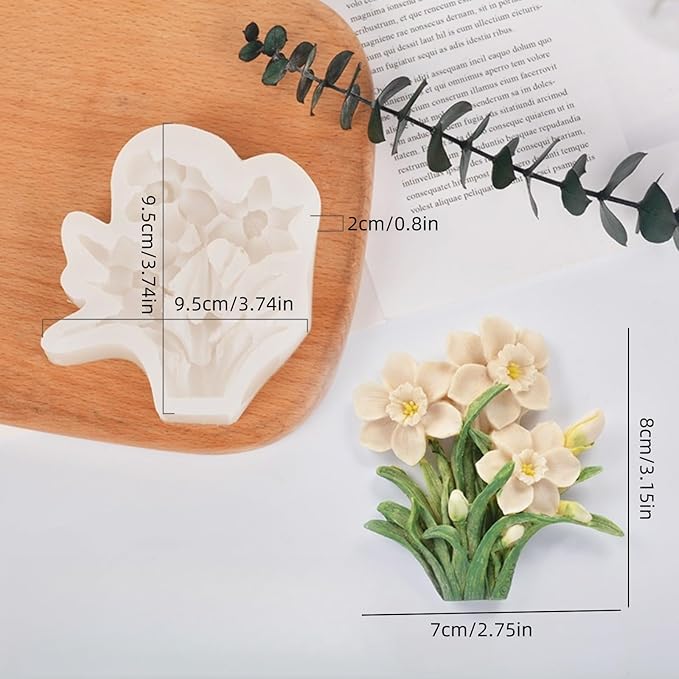 3D Flower Bouquet Candle Soap Silicone Molds Fondant Chocolate Candy Cake Decorating Mould Resin Clay Baking Pastry Tools (Narcissus)