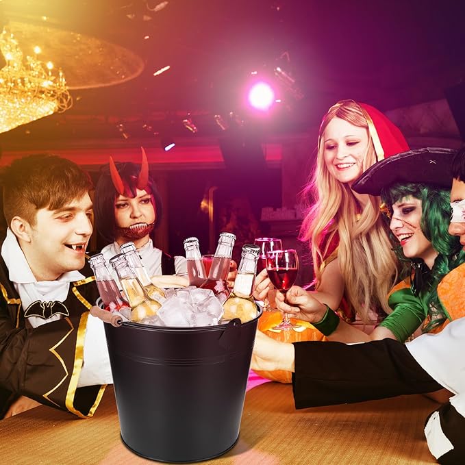 12 Pcs Large Galvanized Metal Buckets with Handle 10 Inch Heavy Duty Stainless Steel Pails Round Pail for Party Wedding, Crafts, Utensils, Table Centerpieces (Halloween Color)