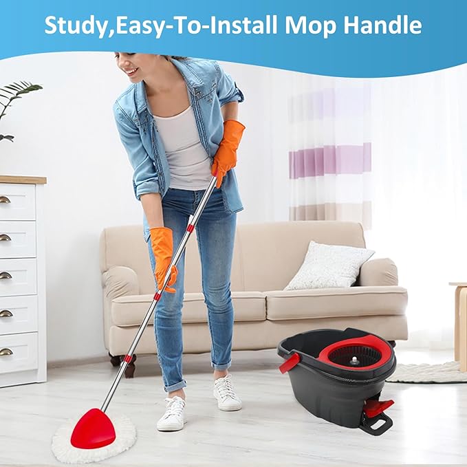 4 Pack Spin Mop Replacements Heads Compatible for O ceda EasyWring 1 Tank System, Microfiber Mops Head Refills , 1 Triangle Head Base and 30-58in Handle Set Combo