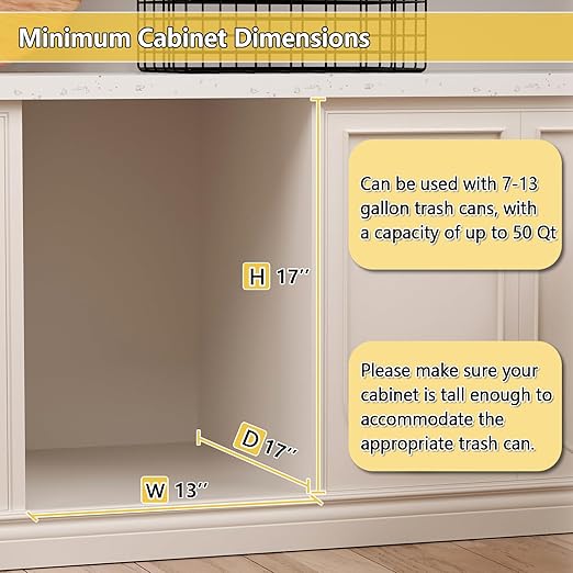 Under Sink Trash Can 13Gal Quiet Close Pull Out Trash Can Under Cabinet 50Qt 13" Wx17 Hx17 D, Black