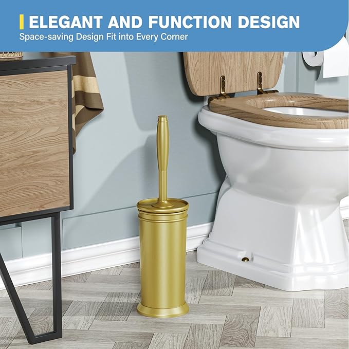 UPTRONIC Toilet Brush, Aluminum Alloy Toilet Brush and Holder Set with Extra Long Handle Durable Bristles Toilet Bowl Brush and Covered Holder for Toilet Scrubber for Bathroom Cleaning