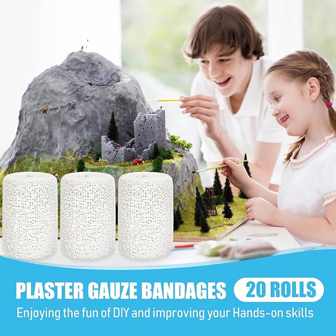 20 Pack Plaster Cloth Gauze Bandage Rolls for Art Craft Project Each Roll 5 Yards Plaster Strip Gauze Wrap Bulk for Body Casts Belly Molds Mask Making Sculptures(4 x 180 Inch)