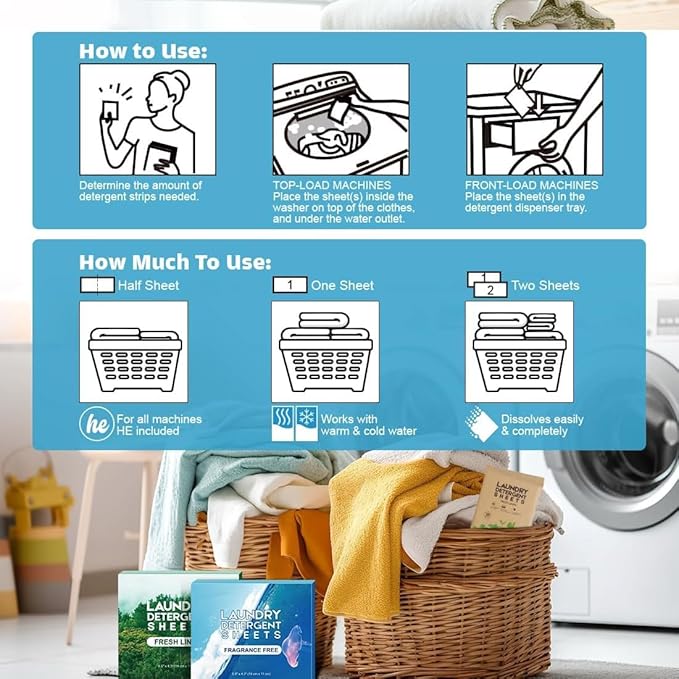 AIDEA Laundry Detergent Sheets, Washer Sheet Detergent, No Plastic Jug, Laundry Soap Sheet For Travel, Home Washing, Fresh Scent-(160 Loads) 80 Sheets