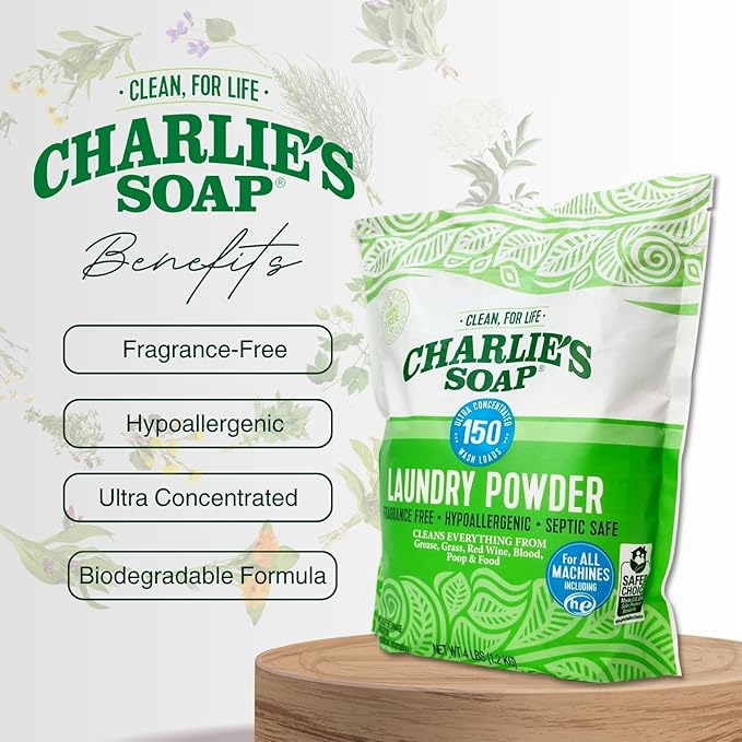Charlie’s Soap Laundry Powder New (150 Loads, 1 Pack) Fragrance Free Hypoallergenic Plant Based Deep Cleaning Laundry Powder – Biodegradable Eco Friendly Sustainable Laundry Detergent