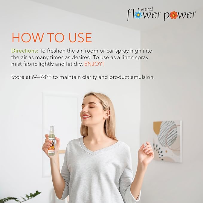 Natural Flower Power Air Freshener Spray - Odor Eliminator with Essential Oils for Home, Car & Fabric - Cruelty Free & Vegan - Variety Pack - Citrus & Spice + Lavender + Lemongrass - 3 x 4 fl oz