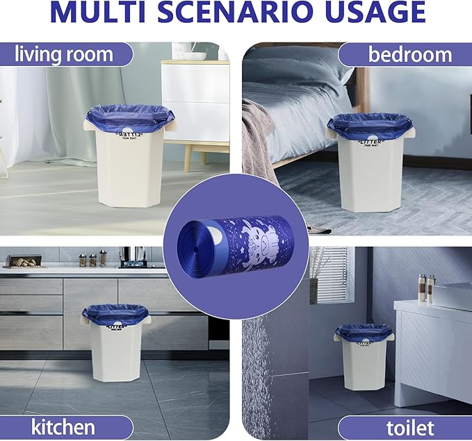 VOK 8 Gallon Trash Bags Drawstring, Medium Trash Bags for Office, Kitchen, Bedroom Trash Cans, Colored Portable Sturdy Garbage Bags 8 Gallon with Cute Cow Printed, 60 Counts