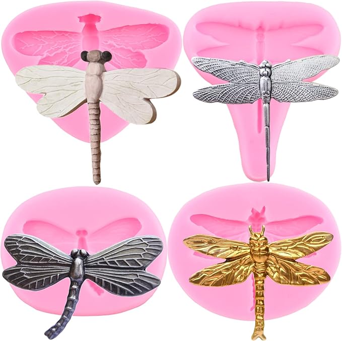 ZiXiang Dragonfly Silicone Candy Chocolate Fondant Molds For Cupcake Topper Chocolate Candy Polymer Clay Gum Paste Cake Decorating Set Of 4
