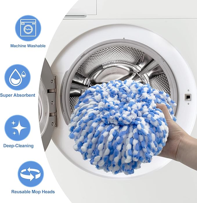 Mop Heads Replacements for Oceda Mop Replace Head RinseClean 2-Tank System, 3 Pack Spin Mop Replacement Head, Microfiber Mop Refills, Machine Washable and Deep Cleaning (NOT for 1-Tank System)
