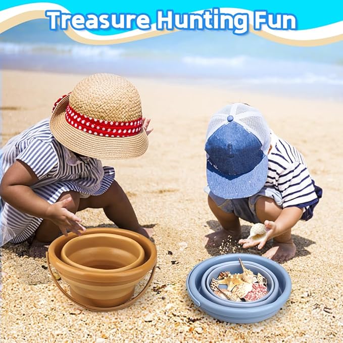 Dilabnba Collapsible Beach Buckets Set Toys, Easter Eggs Buckets, 3PCS 2.5 L Portable Silicone Foldable Pails for Camping Sandbox Garden Beach Party Fishing