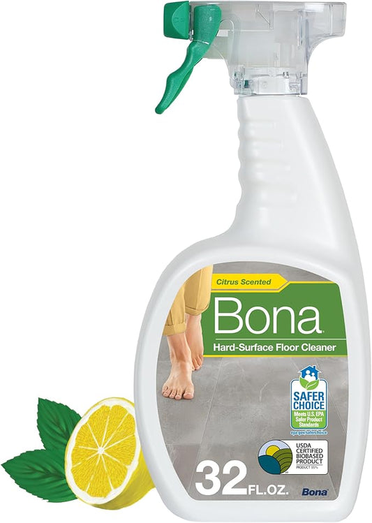 Bona Multi-Surface Floor Cleaner Spray - 32 fl oz - Lemon Mint Scent - Refillable - Residue-Free Floor Cleaning Solution for Stone, Tile, Laminate, and Vinyl Floors