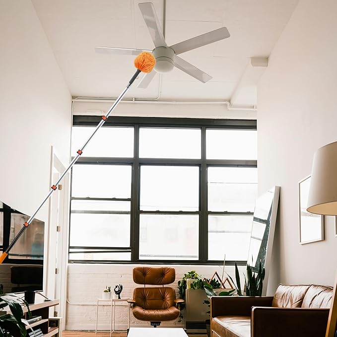 23 ft High Reach Cobweb Duster with Extension Pole, Spider Web Brush with Lightweight 5 Stage 4-16.5 ft Telescoping Pole, Soft Bristles Dusters for Outdoor Indoor Cleaning