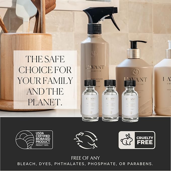 L'AVANT Collective Multipurpose Surface Cleaner Refill (Pack 3) | Provides a Powerful Clean to Remove Grease & Grime | Ambre Santal 3 x 1oz