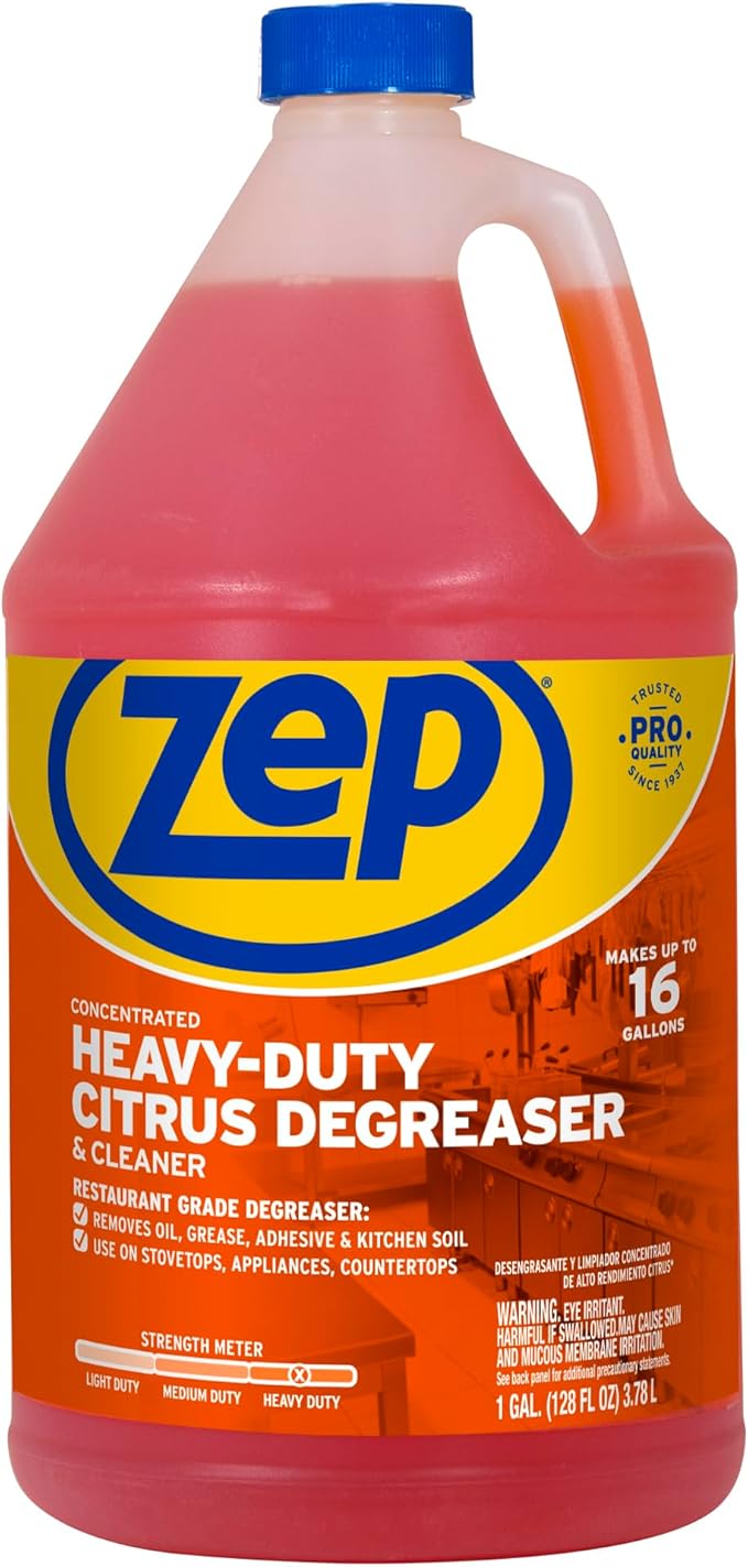 Zep Heavy-Duty Citrus Degreaser Cleaner Concentrate - 1 Gallon (Case of 4) ZUCIT128 - Restaurant Grade Degreaser and Cleaner Removes Oil, Grease, Adhesive, and Kitchen Soil on Stovetops, Appliances
