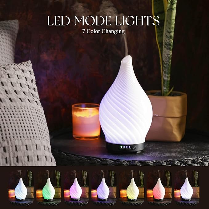 Porseme 150ml Essential Oil Diffuser Glass Color Changing Aroma Air Diffusers Aromatherapy Ultrasonic Cool Mist Humidifier 6 Running Hours Waterless Auto-Off for Sleeping Yoga Office Spa (Pure White)