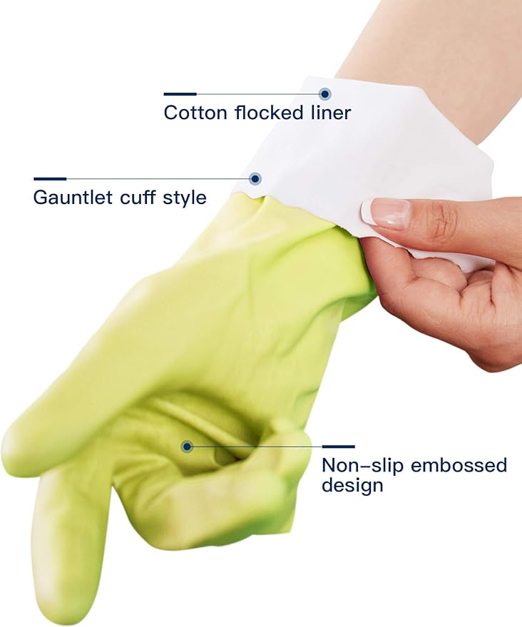 LANON wahoo Skin-Friendly Cleaning Gloves, Dishwashing Kitchen Gloves with Cotton Flocked Liner, Reusable, Non-Slip, Bud Tender, Small