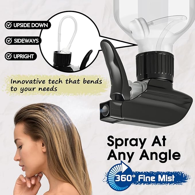 2 Packs Plastic Spray Bottles 360° Water Spray Bottle for Cleaning - 10 oz/300 ml Upside Down Spray Bottle Small Squirt Bottle with Adjustable Nozzle for Hair, Cooking, Plant, Pet (Clear + Brown)