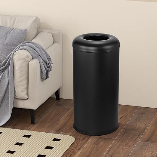 BEAMNOVA Commercial Trash Can 16.5 Gal Open Top Black Outdoor Indoor Garbage Enclosure Inner with Lid Inside Bucket 15 * 30.7 inch Stainless Steel Industrial Waste Container