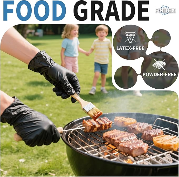 FINITEX Black Nitrile Disposable Medical Exam Gloves - 100/1000 PCS 6.3mil Gloves Powder-Free Latex-Free Food Gloves